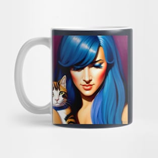 A Portrait of a Blue Hair Woman and Her Cat Mug